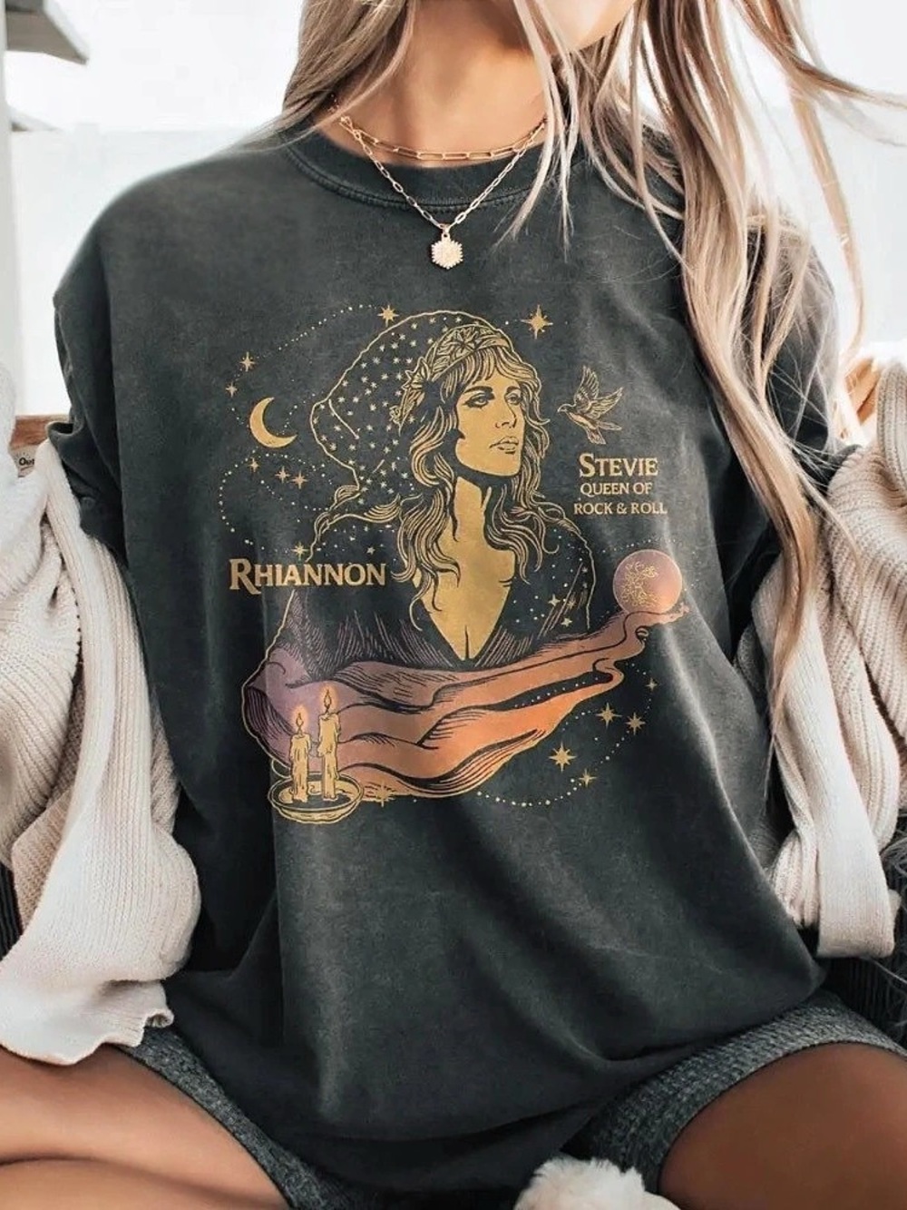 Comfort Colors Stevie Nicks Rhiannon Queen of Rock and Roll Moon Stars Candles T
